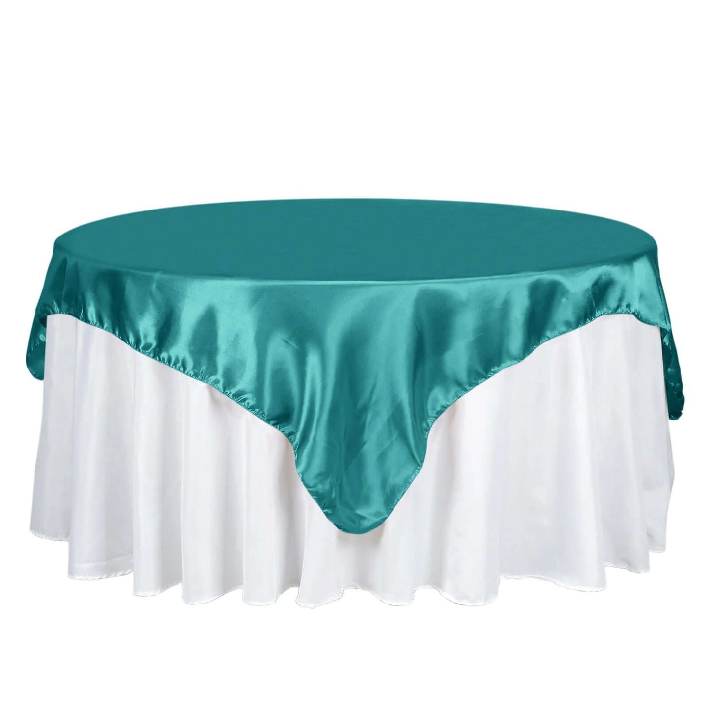 Satin 72"x72" Table Overlay Square Tablecloth Turquoise - Smooth Finish Table Cover - Linen Luxes
