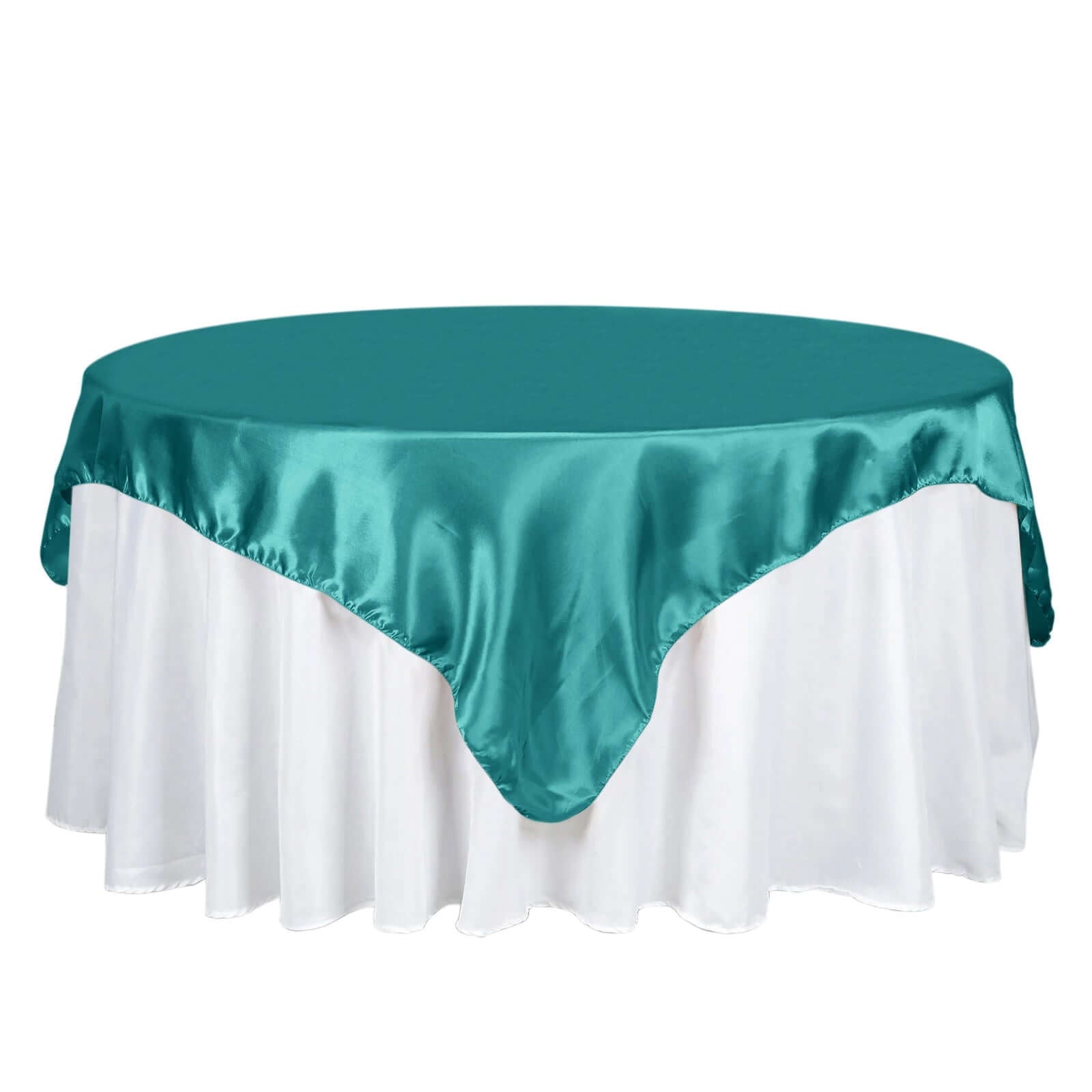 Satin 72"x72" Table Overlay Square Tablecloth Turquoise - Smooth Finish Table Cover - Linen Luxes