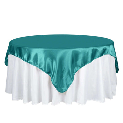 Satin 72"x72" Table Overlay Square Tablecloth Turquoise - Smooth Finish Table Cover - Linen Luxes