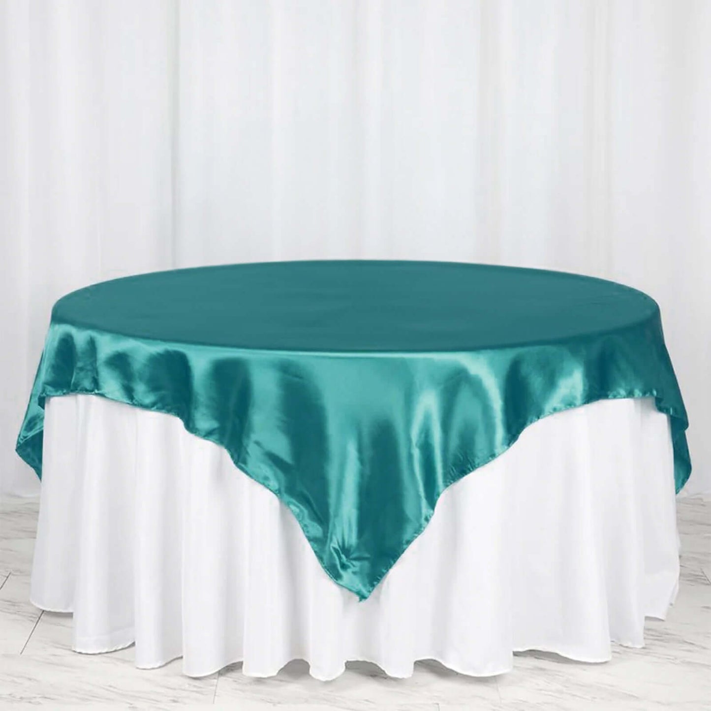 Satin 72"x72" Table Overlay Square Tablecloth Turquoise - Smooth Finish Table Cover - Linen Luxes