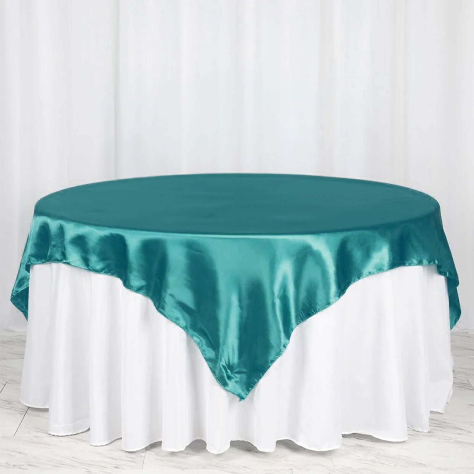 Satin 72"x72" Table Overlay Square Tablecloth Turquoise - Smooth Finish Table Cover - Linen Luxes
