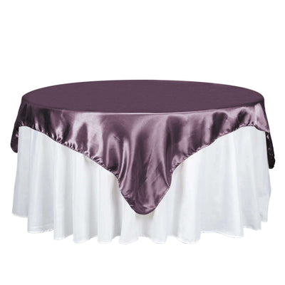 Satin 72"x72" Table Overlay Square Tablecloth Violet Amethyst - Smooth Finish Table Cover - Linen Luxes