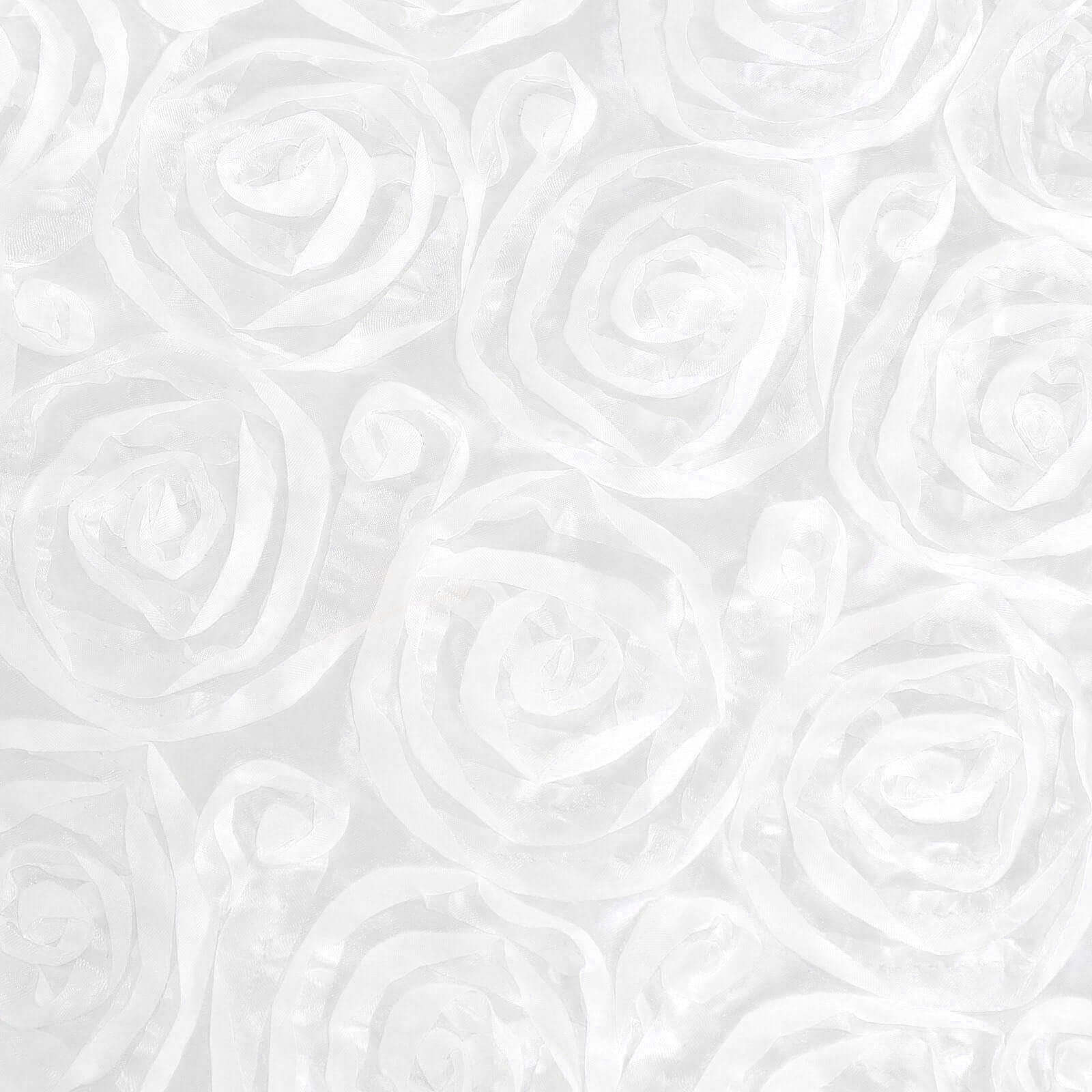 Satin 72"x72" Table Overlay Square Tablecloth White - 3D Rosette Design for Stylish Occasions - Linen Luxes