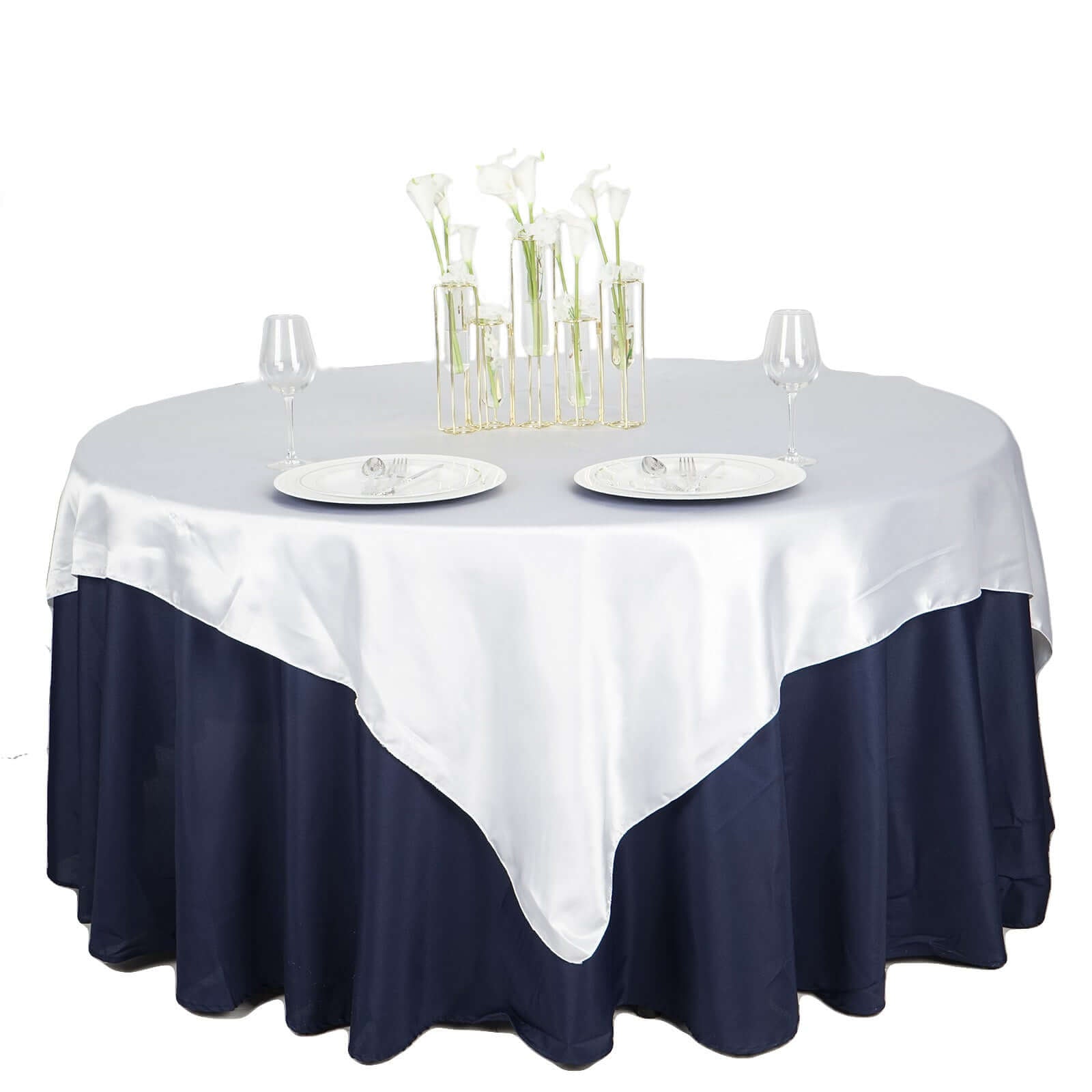Satin 72"x72" Table Overlay Square Tablecloth White - Smooth Finish for Luxurious Events - Linen Luxes