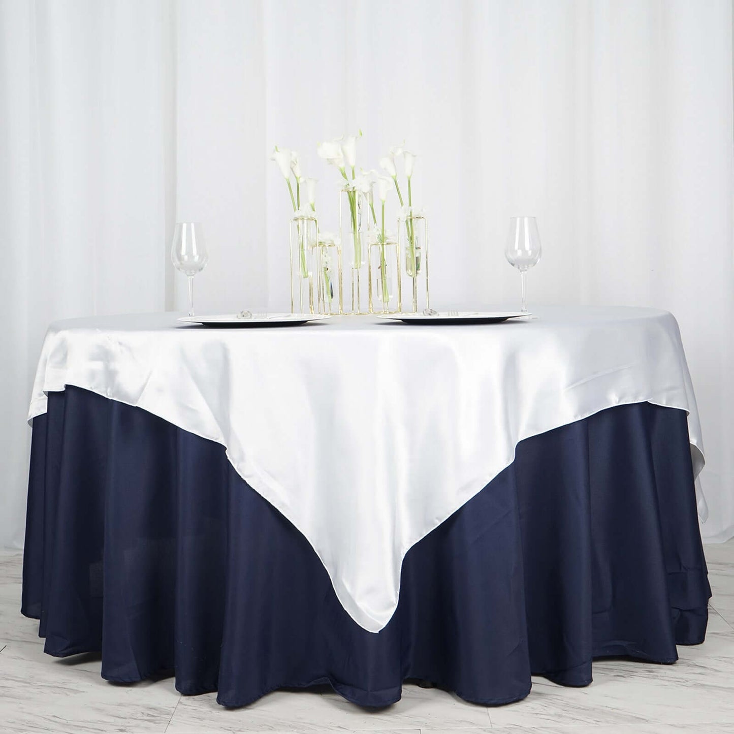 Satin 72"x72" Table Overlay Square Tablecloth White - Smooth Finish for Luxurious Events - Linen Luxes