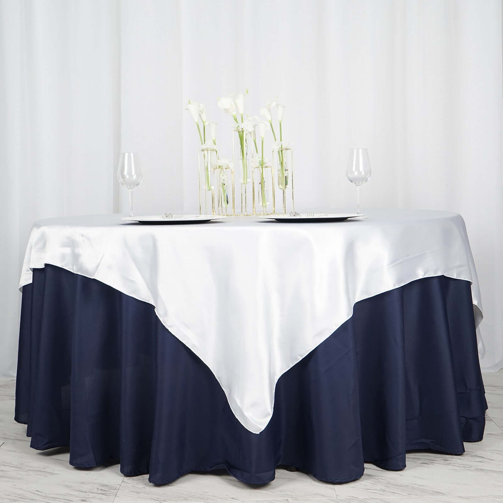 Satin 72"x72" Table Overlay Square Tablecloth White - Smooth Finish for Luxurious Events - Linen Luxes