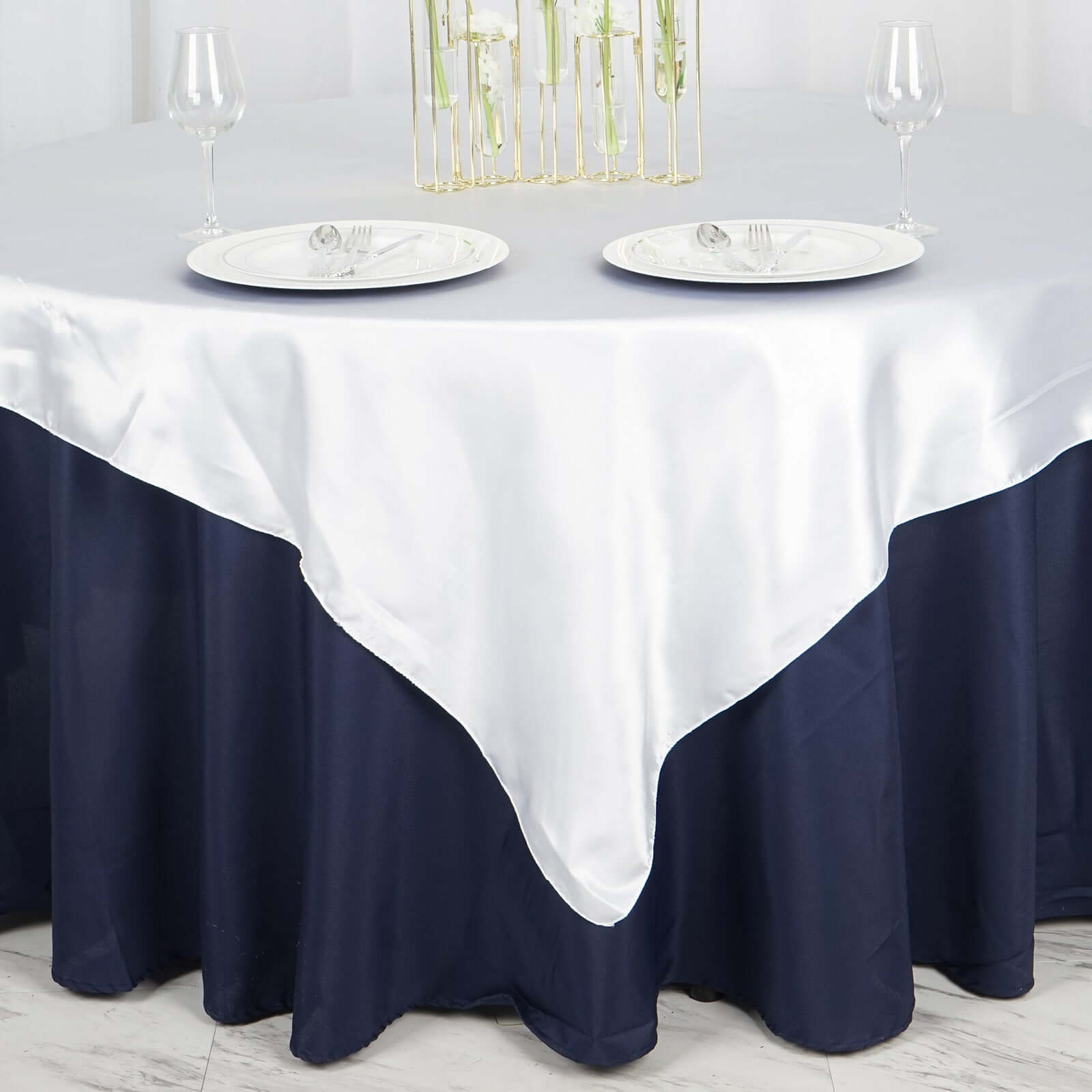 Satin 72"x72" Table Overlay Square Tablecloth White - Smooth Finish for Luxurious Events - Linen Luxes