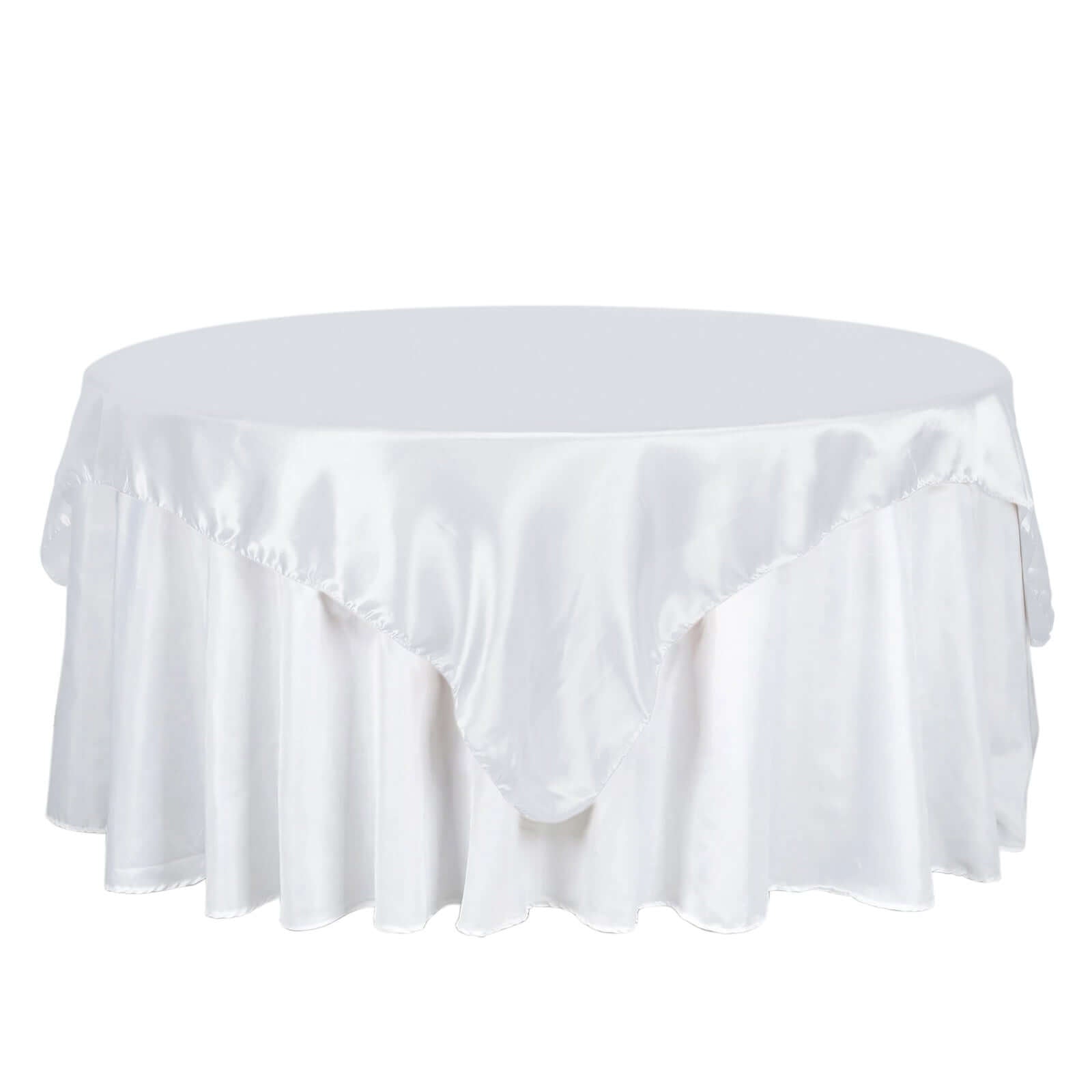 Satin 72"x72" Table Overlay Square Tablecloth White - Smooth Finish for Luxurious Events - Linen Luxes