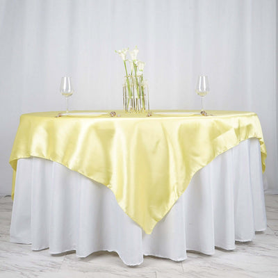 Satin 72"x72" Table Overlay Square Tablecloth Yellow - Smooth Finish Table Cover - Linen Luxes