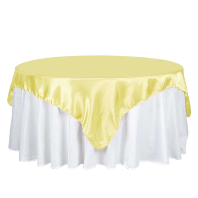 Satin 72"x72" Table Overlay Square Tablecloth Yellow - Smooth Finish Table Cover - Linen Luxes
