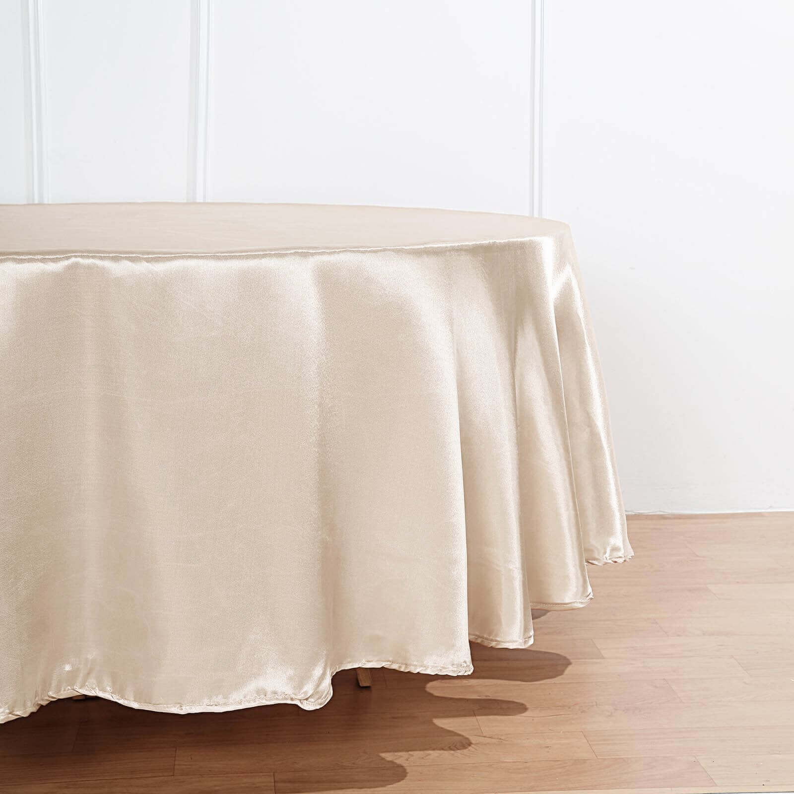 Satin 90" Round Tablecloth Beige - Smooth and Lustrous Table Cover - Linen Luxes