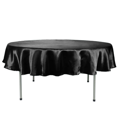 Satin 90" Round Tablecloth Black - Smooth and Lustrous Table Cover - Linen Luxes