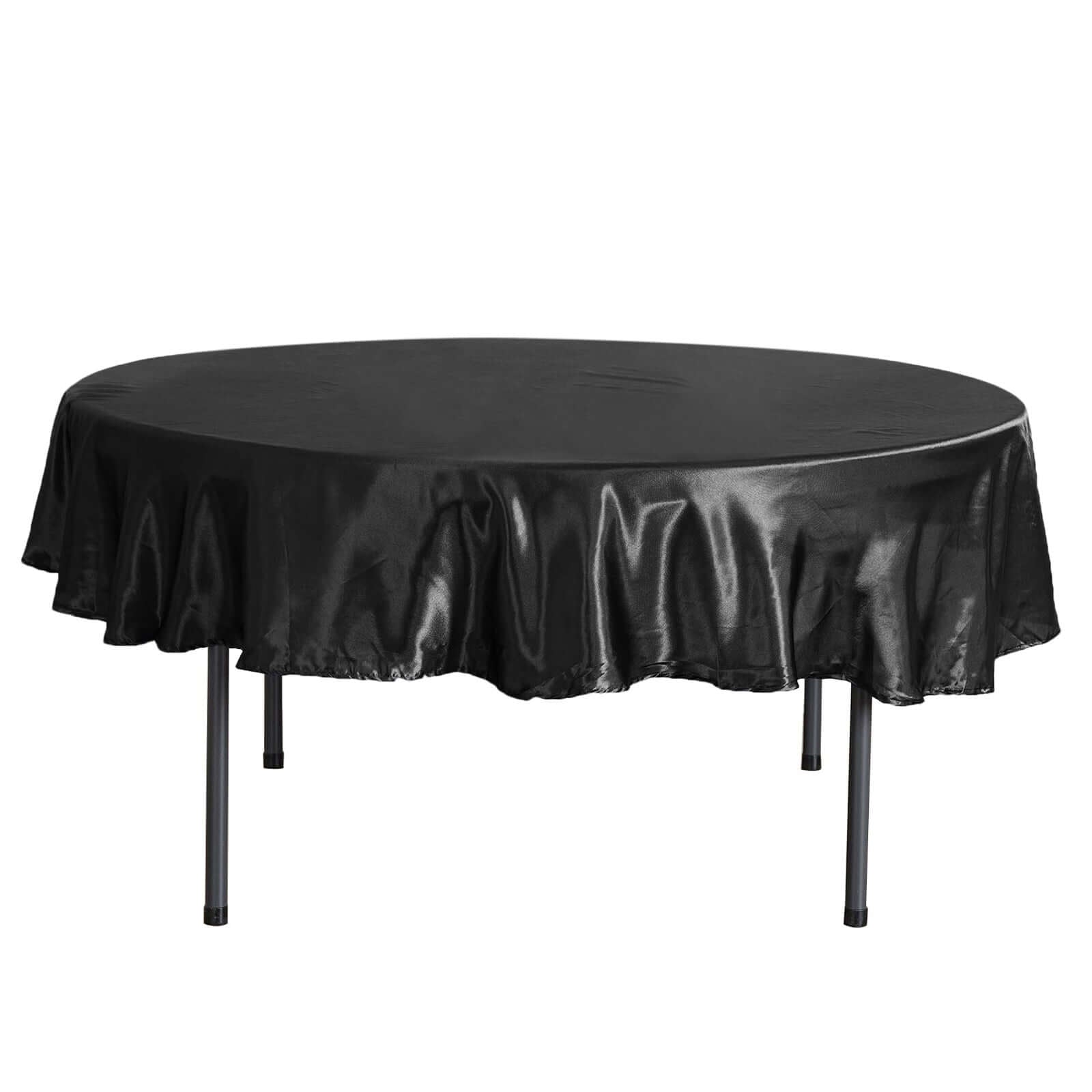 Satin 90" Round Tablecloth Black - Smooth and Lustrous Table Cover - Linen Luxes