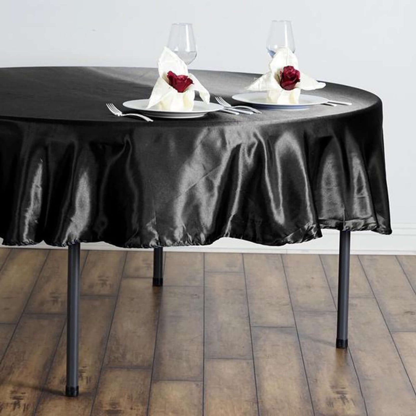 Satin 90" Round Tablecloth Black - Smooth and Lustrous Table Cover - Linen Luxes