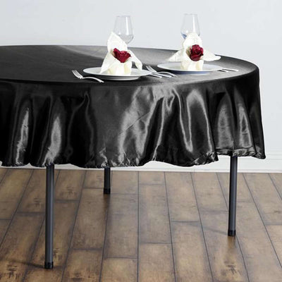 Satin 90" Round Tablecloth Black - Smooth and Lustrous Table Cover - Linen Luxes