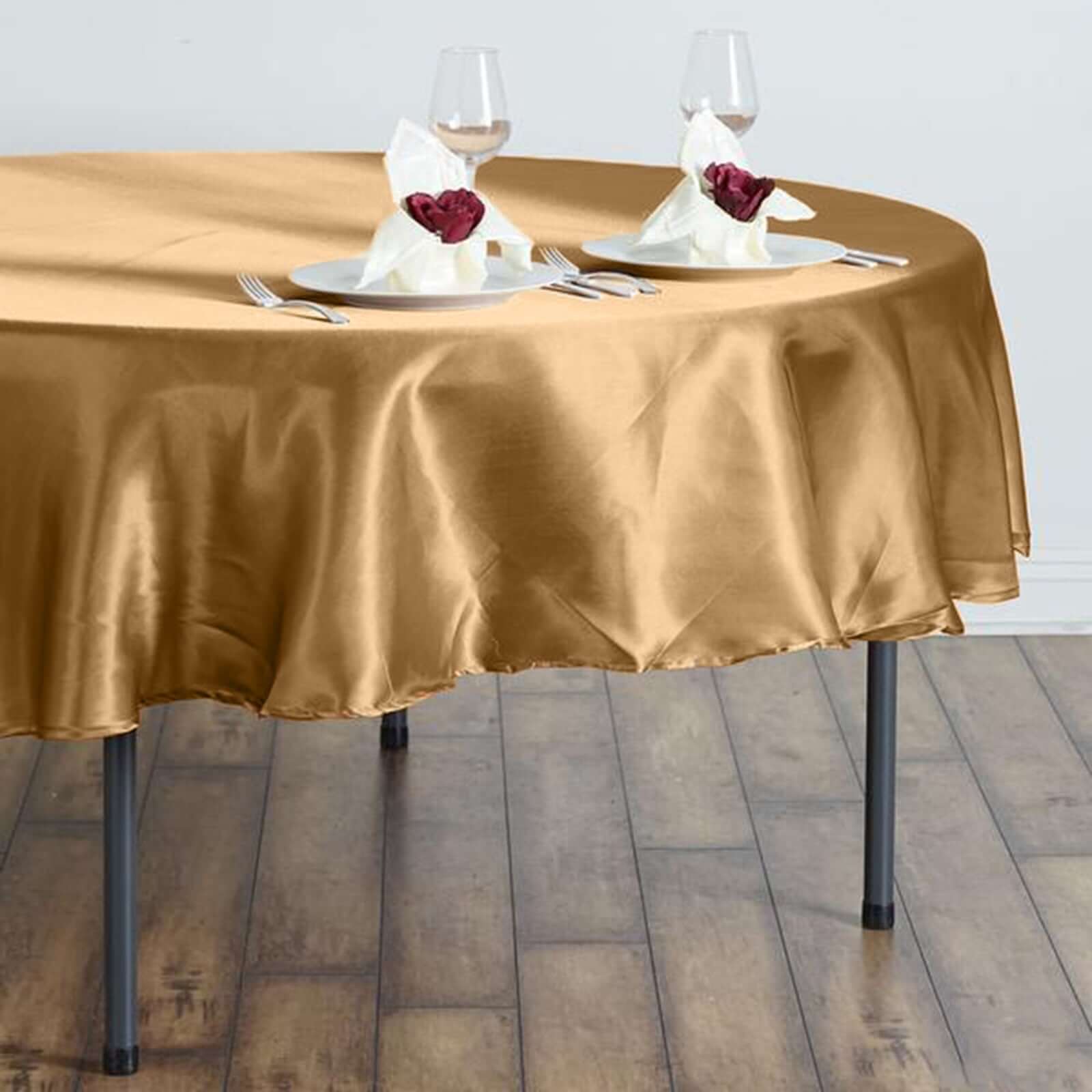 Satin 90" Round Tablecloth Gold - Smooth and Lustrous Table Cover - Linen Luxes