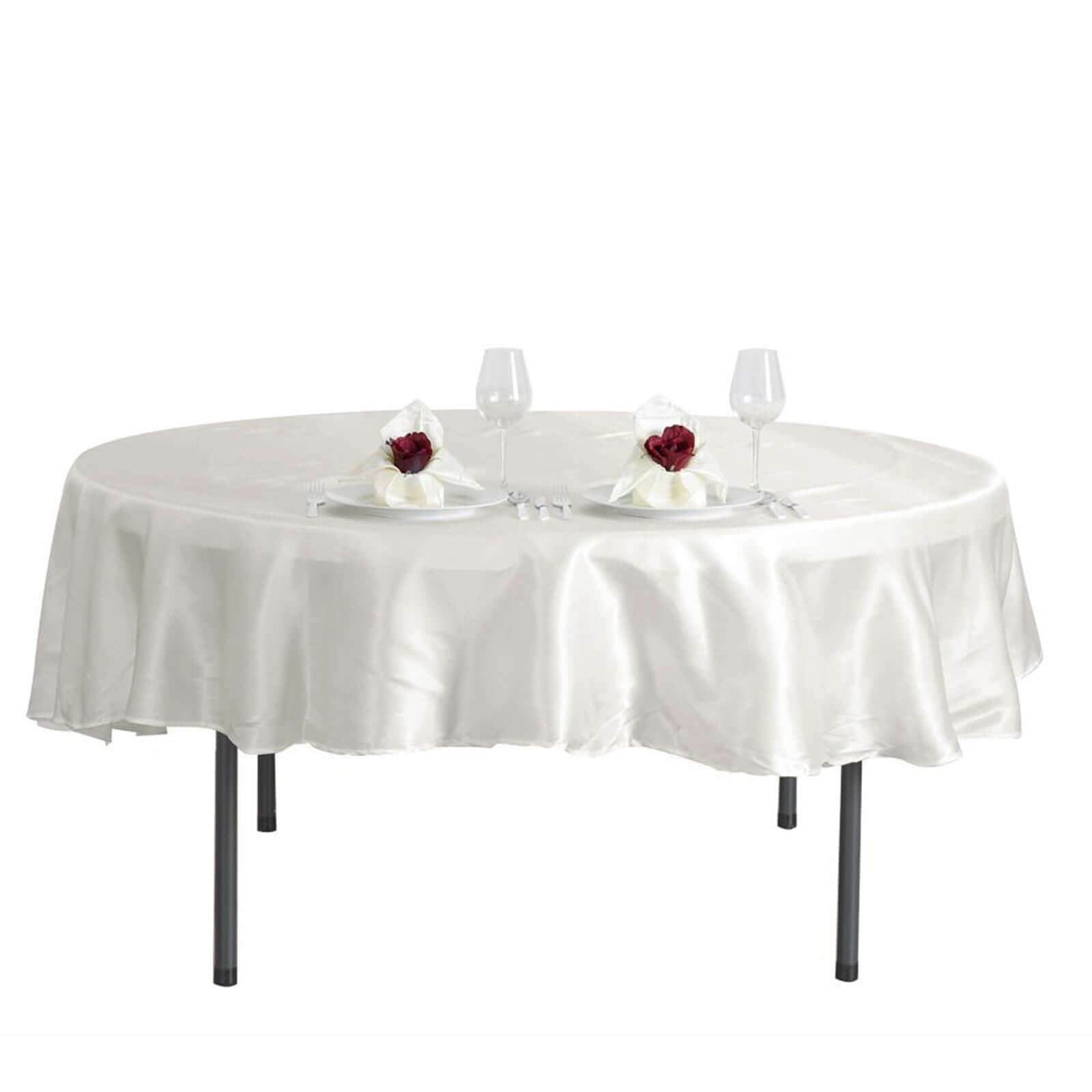 Satin 90" Round Tablecloth Ivory - Smooth and Lustrous Table Cover - Linen Luxes