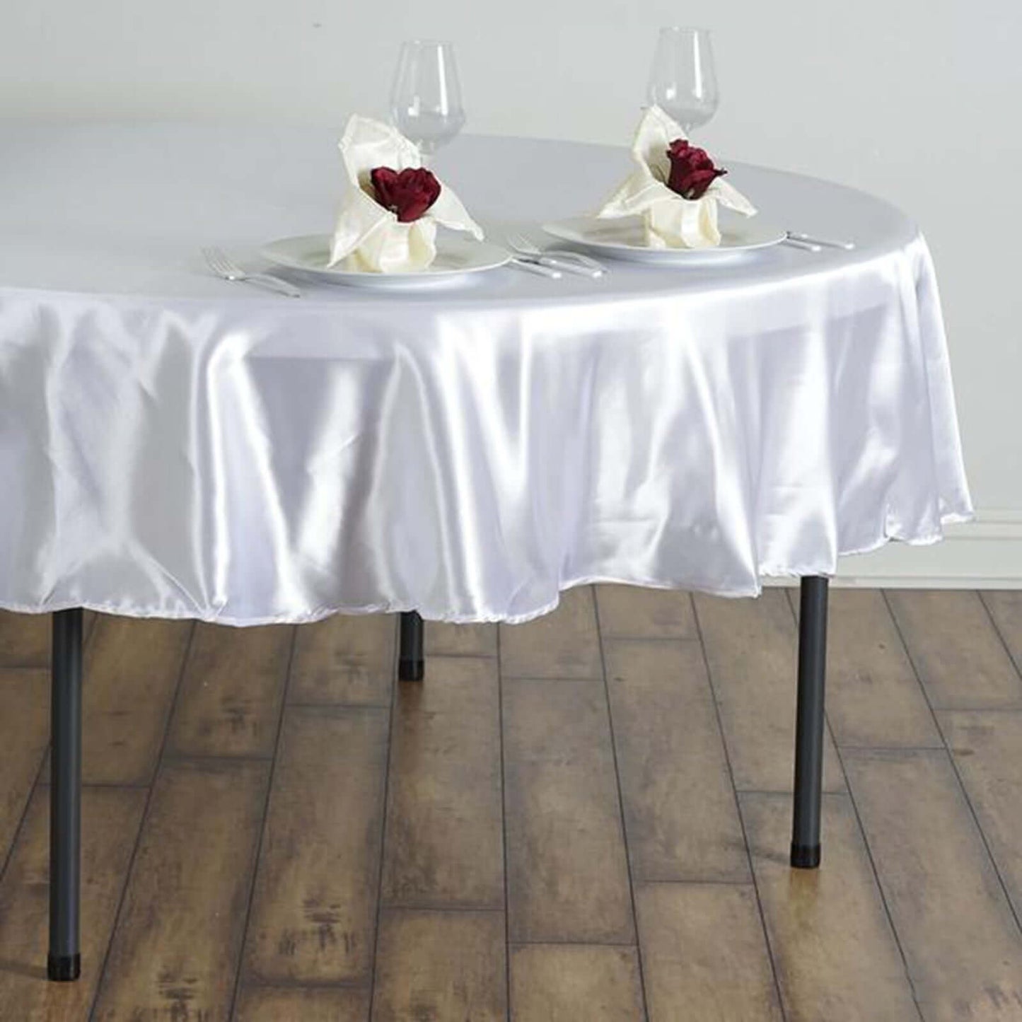 Satin 90" Round Tablecloth White - Smooth and Lustrous Table Cover for Weddings & Events - Linen Luxes