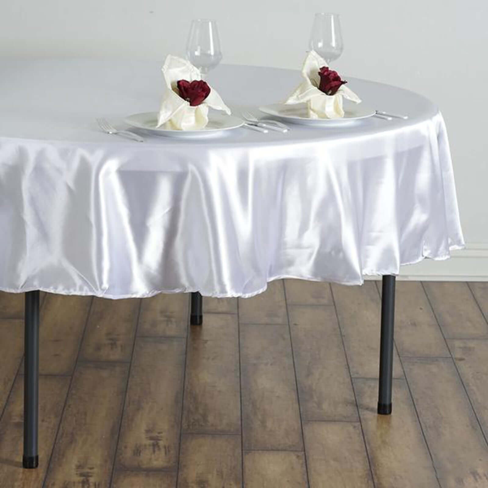 Satin 90" Round Tablecloth White - Smooth and Lustrous Table Cover for Weddings & Events - Linen Luxes
