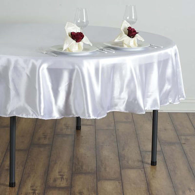 Satin 90" Round Tablecloth White - Smooth and Lustrous Table Cover for Weddings & Events - Linen Luxes