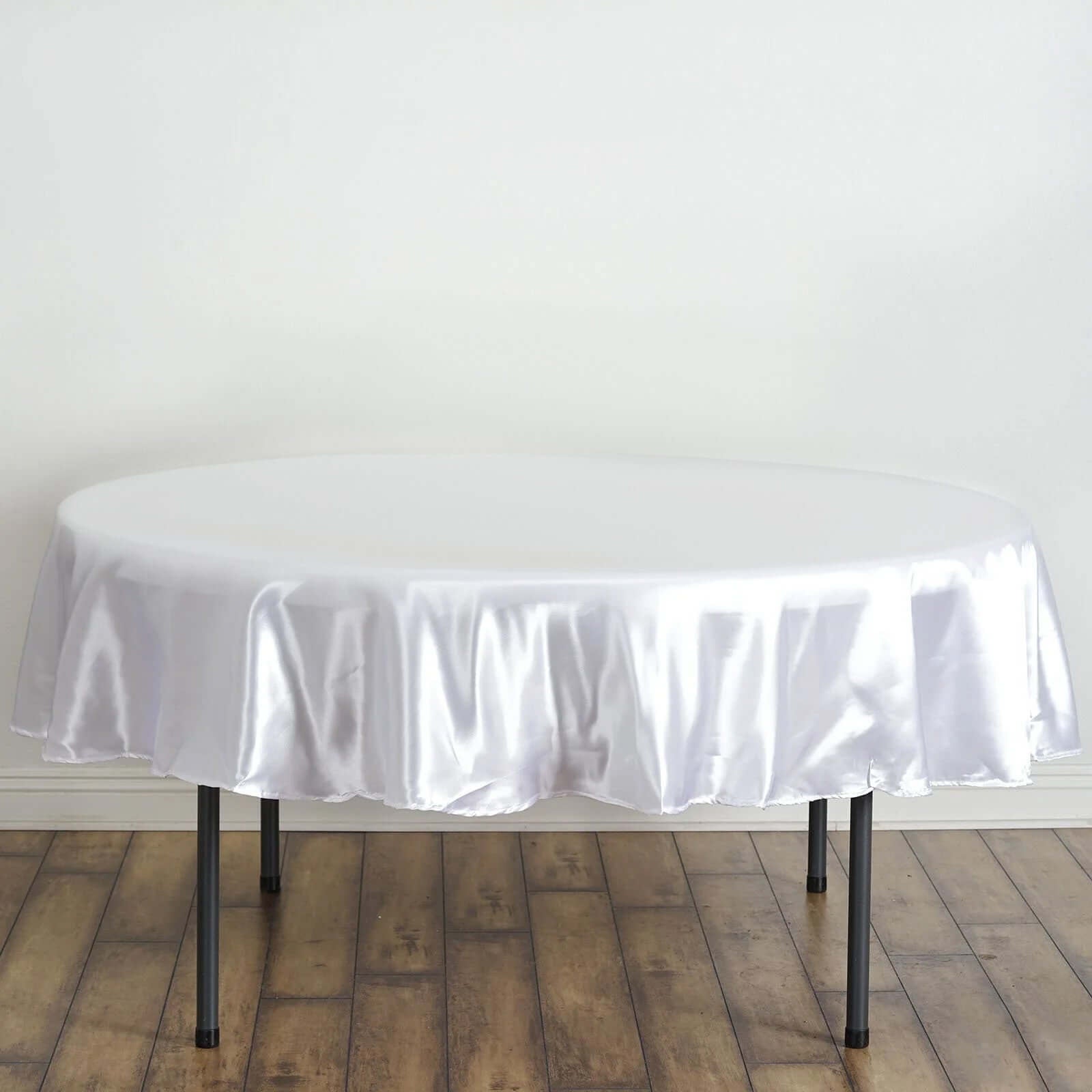 Satin 90" Round Tablecloth White - Smooth and Lustrous Table Cover for Weddings & Events - Linen Luxes