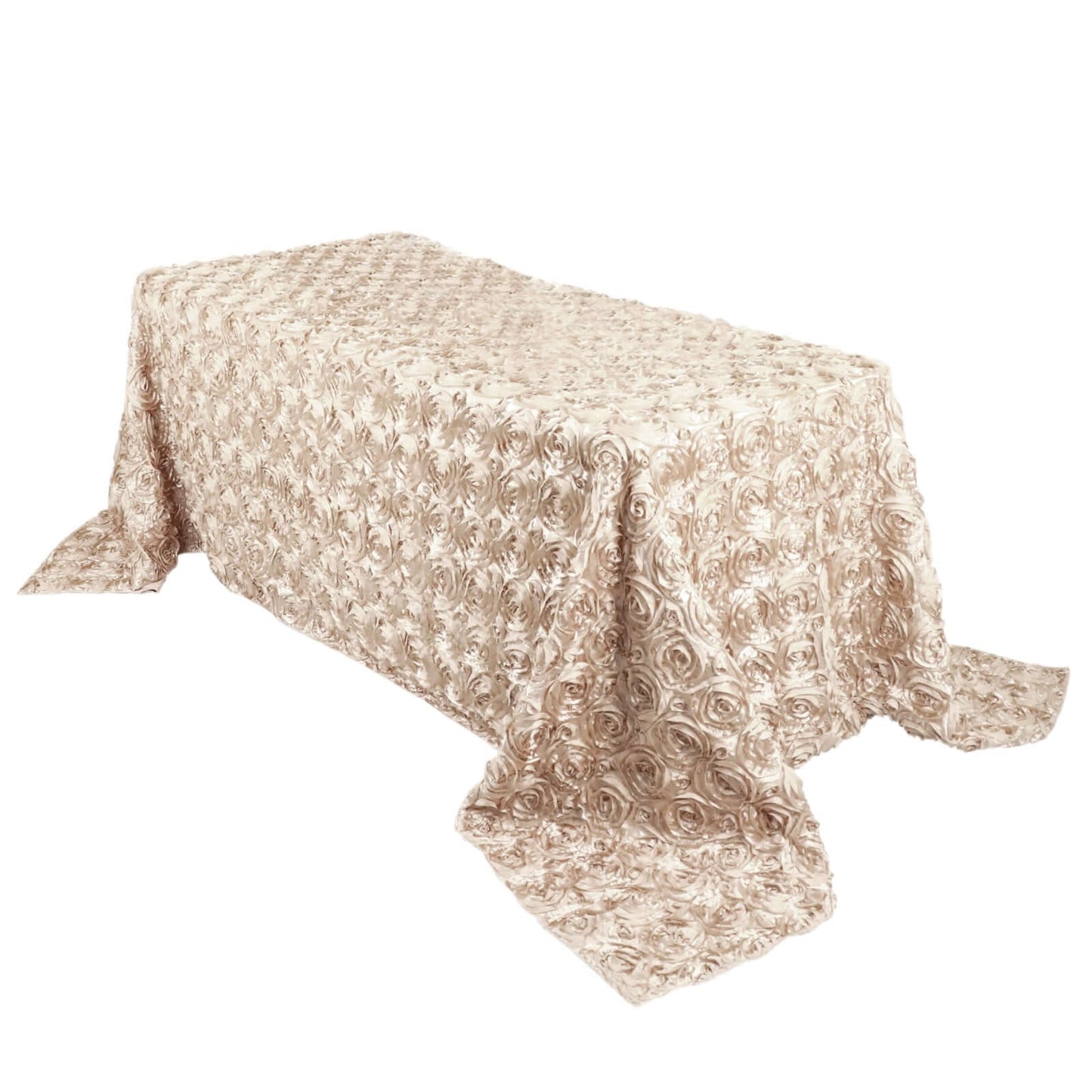 Satin 90"x132" Rectangle Tablecloth Beige - Grandiose 3D Rosette Seamless Table Cover