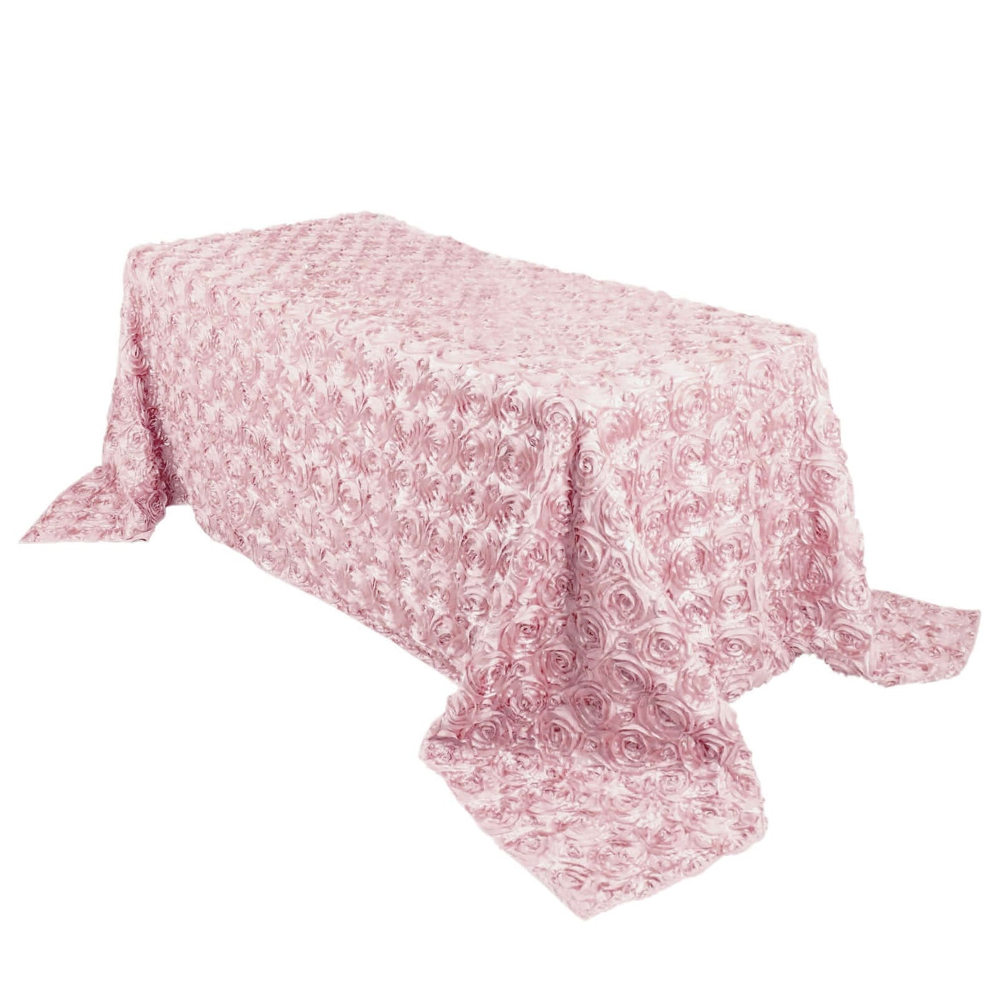 Satin 90"x132" Rectangle Tablecloth Blush - Grandiose 3D Rosette Seamless Table Cover - Linen Luxes