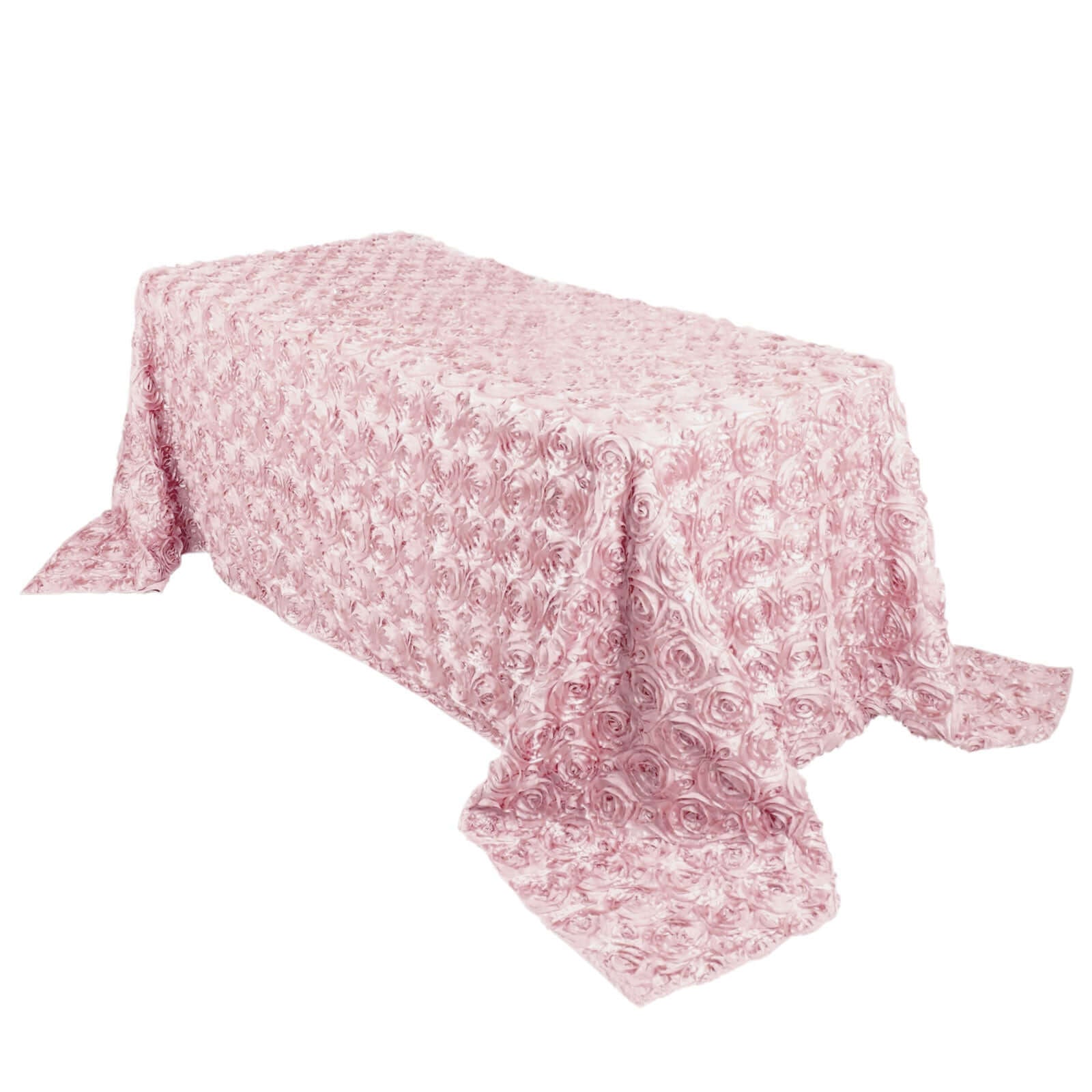 Satin 90"x132" Rectangle Tablecloth Blush - Grandiose 3D Rosette Seamless Table Cover - Linen Luxes