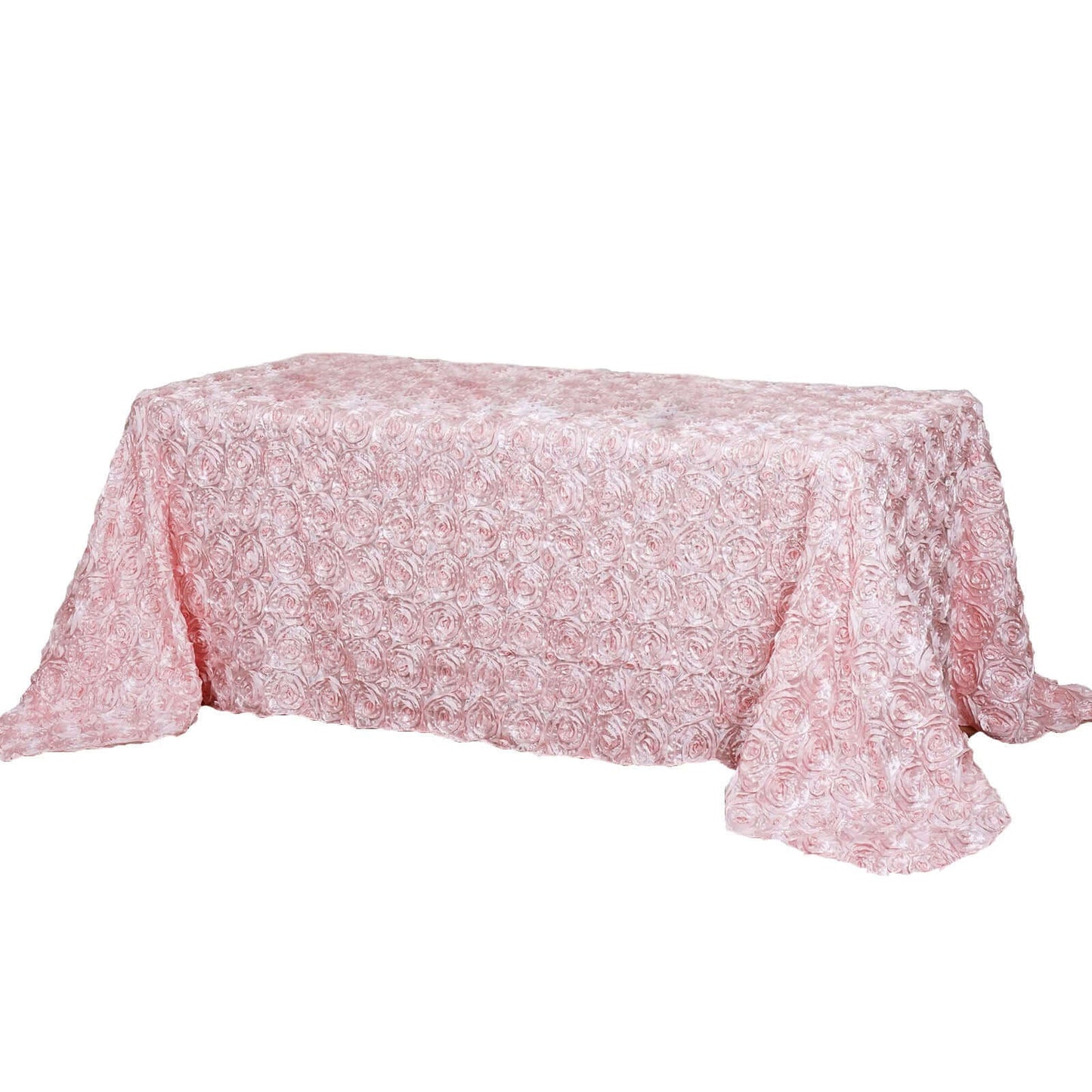 Satin 90"x132" Rectangle Tablecloth Blush - Grandiose 3D Rosette Seamless Table Cover - Linen Luxes