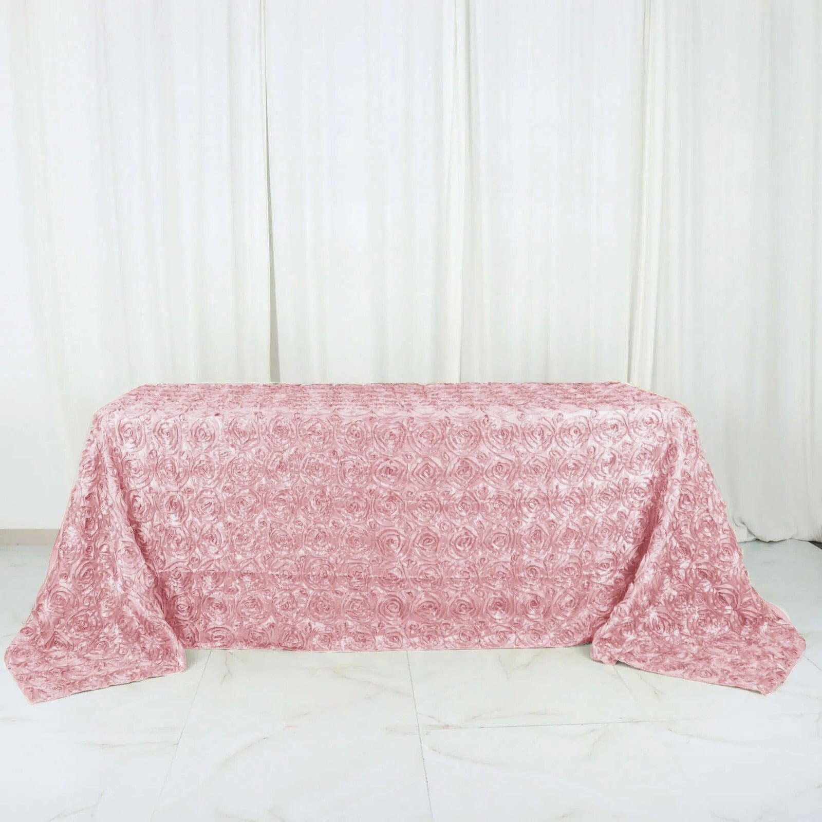 Satin 90"x132" Rectangle Tablecloth Blush - Grandiose 3D Rosette Seamless Table Cover - Linen Luxes