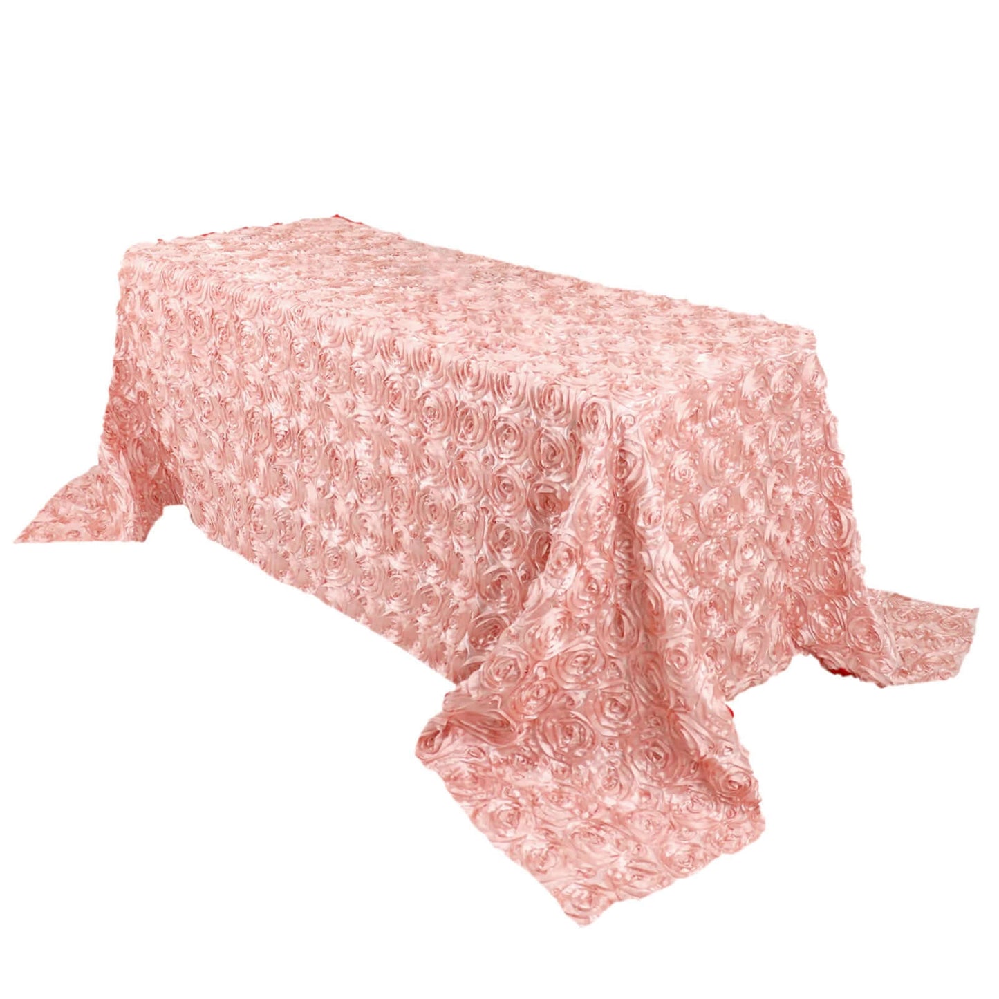 Satin 90"x132" Rectangle Tablecloth Dusty Rose - Grandiose 3D Rosette Seamless Table Cover