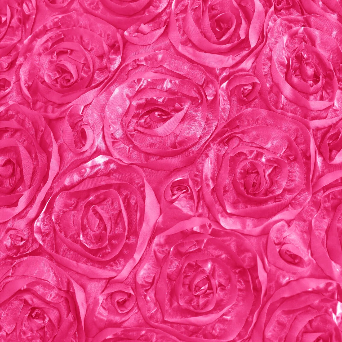 Satin 90"x132" Rectangle Tablecloth Fuchsia - Grandiose 3D Rosette Seamless Table Cover - Linen Luxes