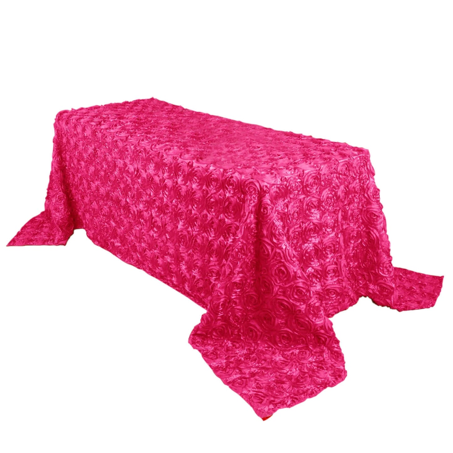 Satin 90"x132" Rectangle Tablecloth Fuchsia - Grandiose 3D Rosette Seamless Table Cover - Linen Luxes