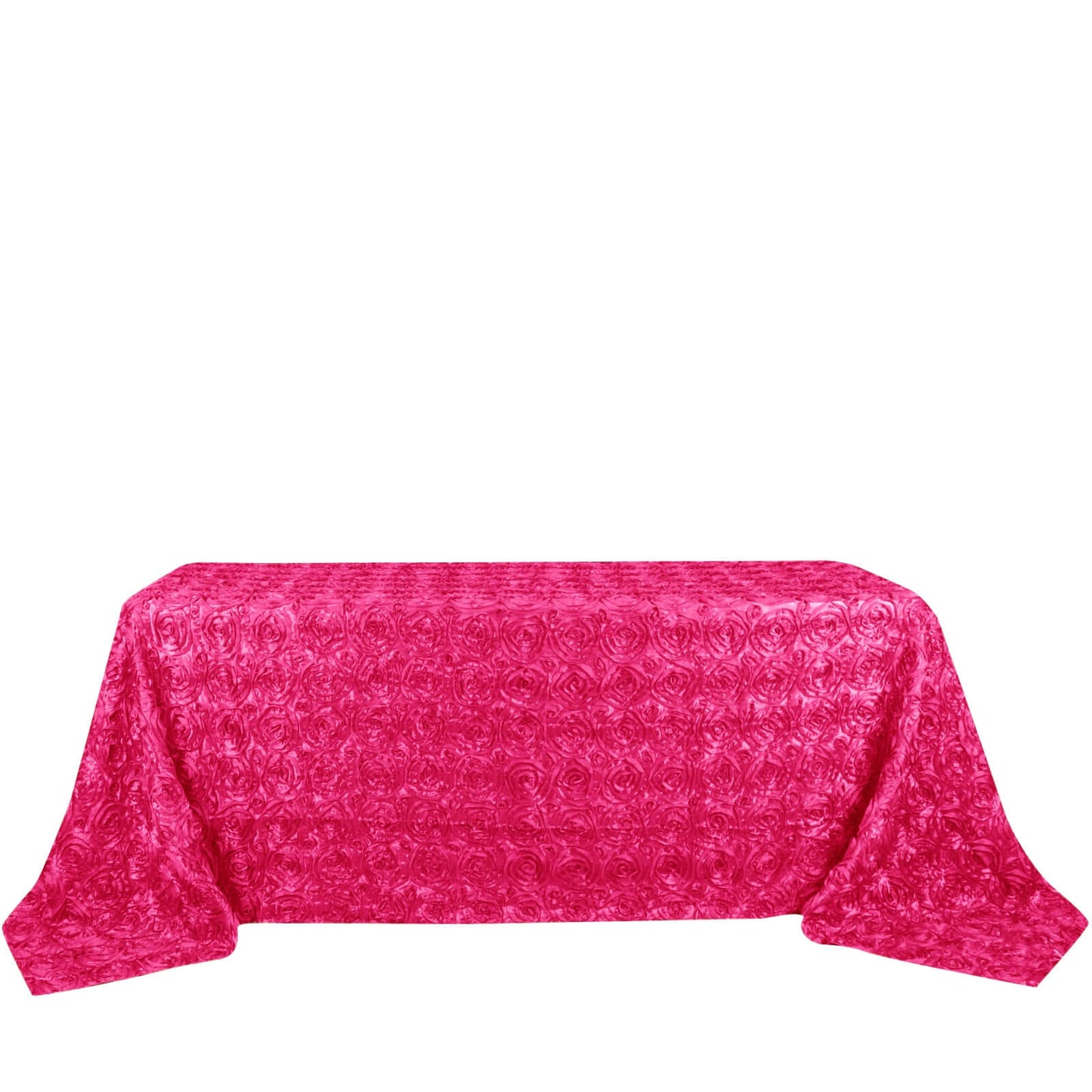 Satin 90"x132" Rectangle Tablecloth Fuchsia - Grandiose 3D Rosette Seamless Table Cover - Linen Luxes