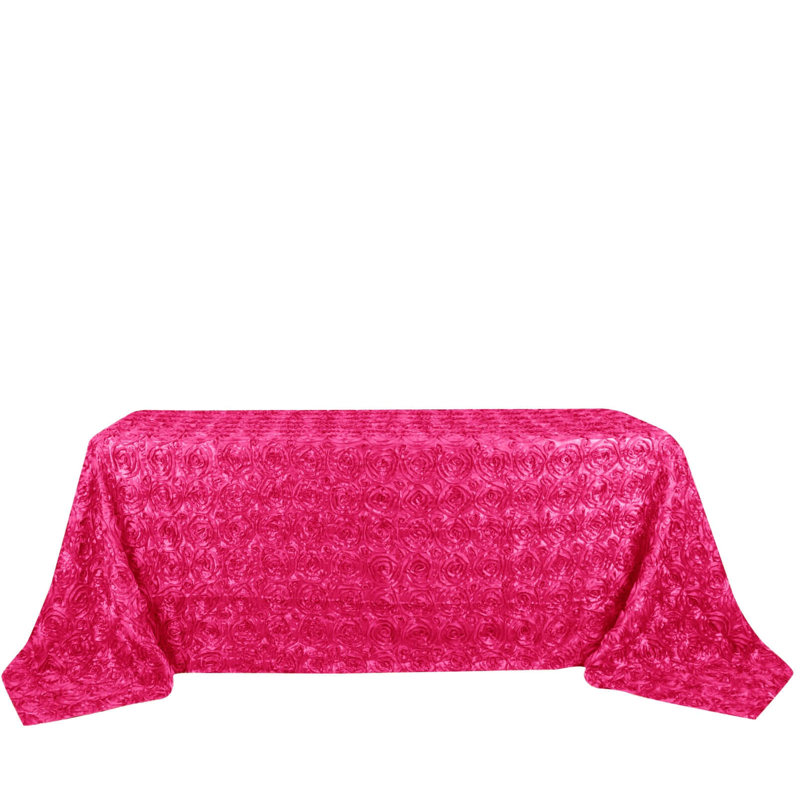 Satin 90"x132" Rectangle Tablecloth Fuchsia - Grandiose 3D Rosette Seamless Table Cover - Linen Luxes