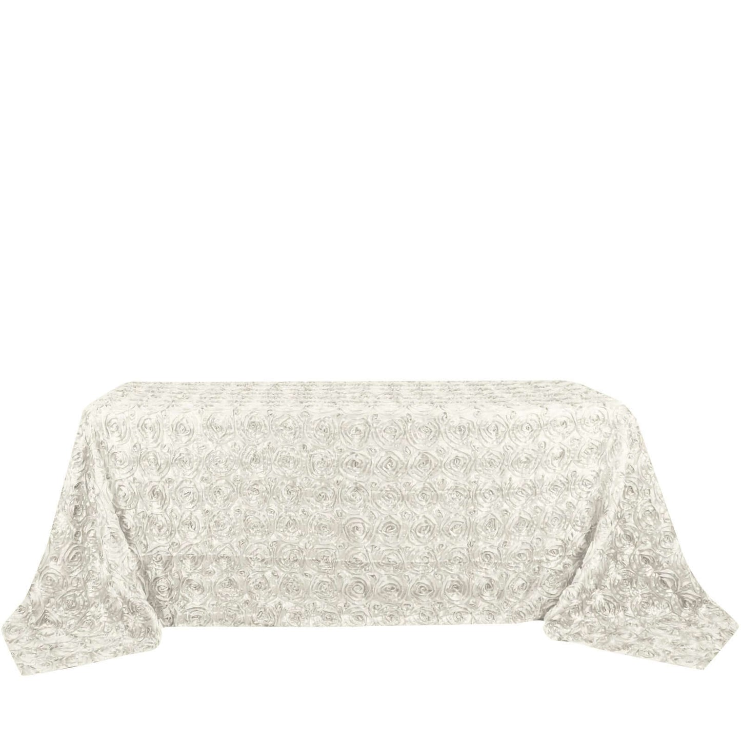 Satin 90"x132" Rectangle Tablecloth Ivory - Grandiose 3D Rosette Seamless Table Cover - Linen Luxes