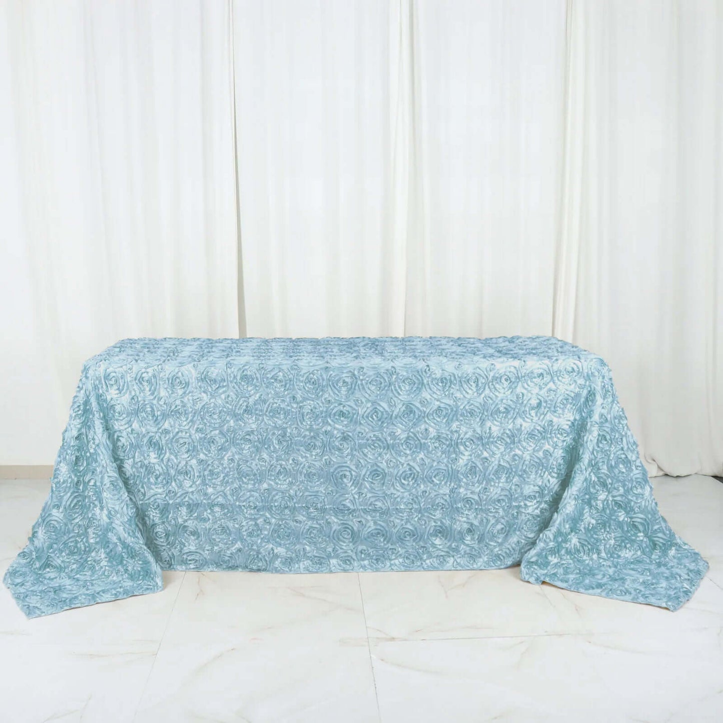 Satin 90"x132" Rectangle Tablecloth Light Blue - Grandiose 3D Rosette Seamless Table Cover - Linen Luxes