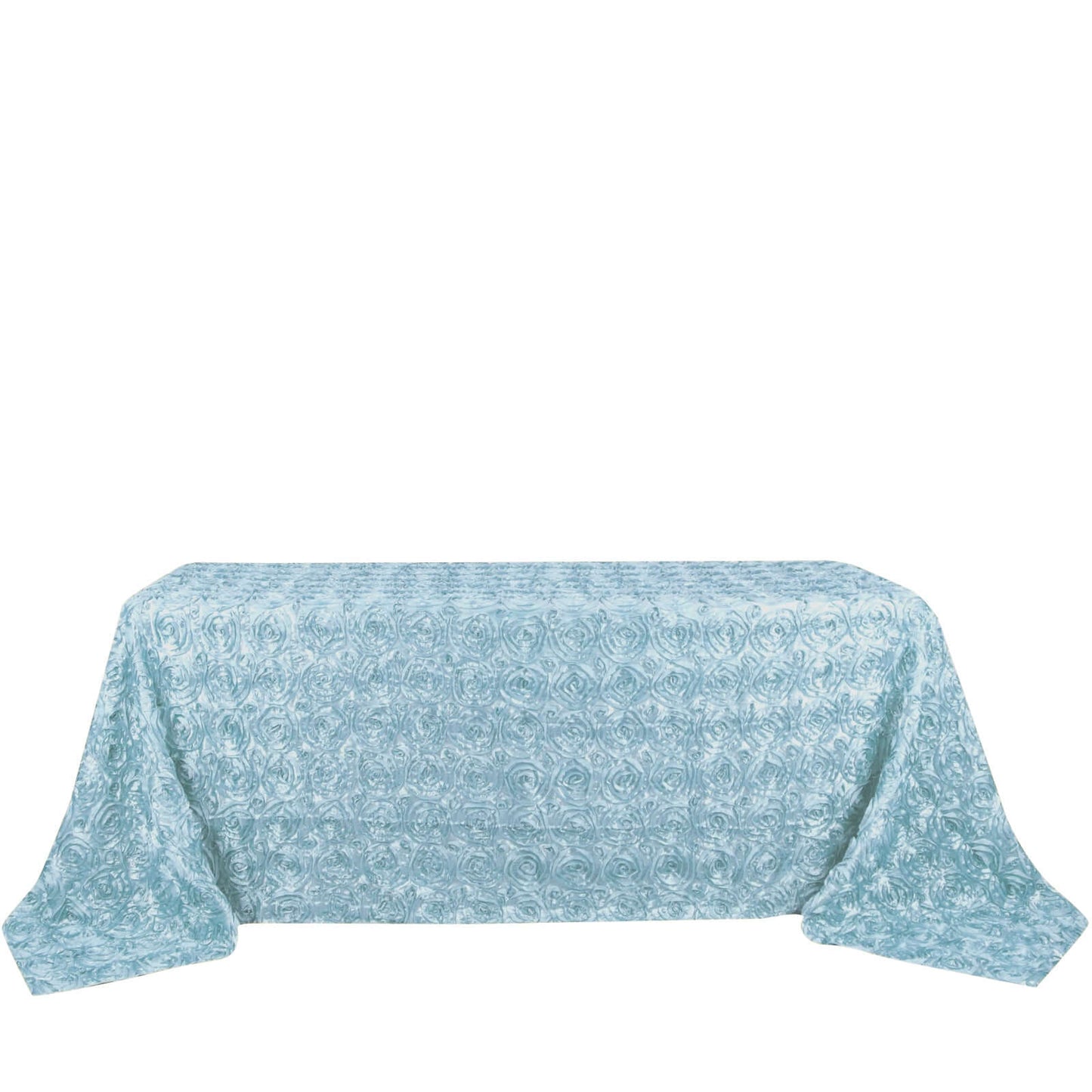 Satin 90"x132" Rectangle Tablecloth Light Blue - Grandiose 3D Rosette Seamless Table Cover - Linen Luxes