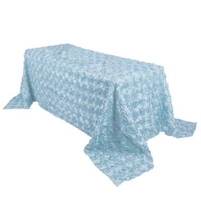 Satin 90"x132" Rectangle Tablecloth Light Blue - Grandiose 3D Rosette Seamless Table Cover - Linen Luxes
