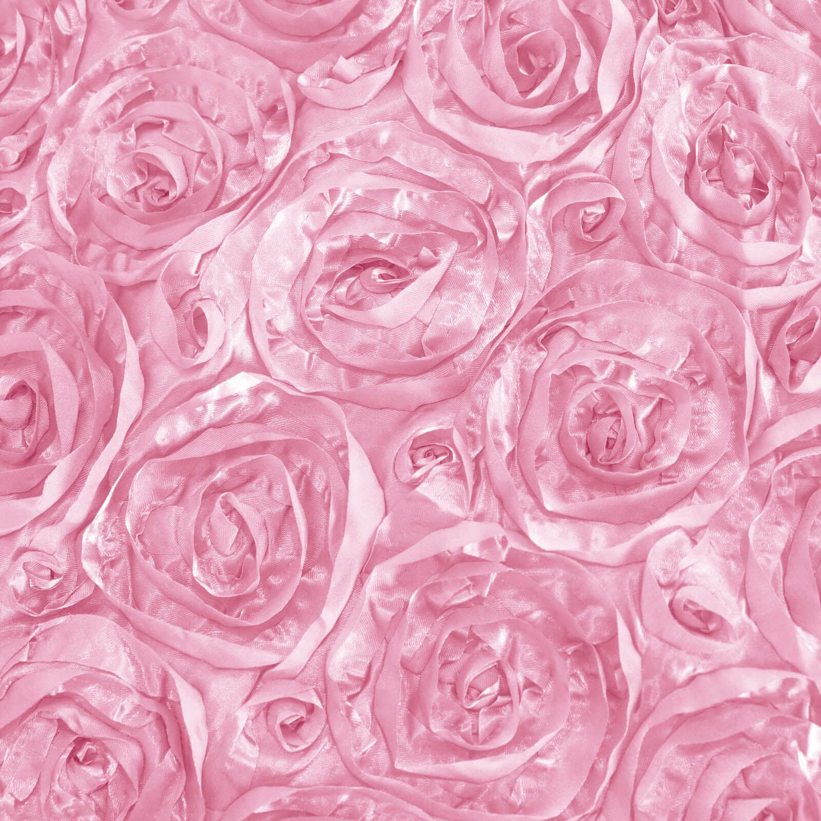 Satin 90"x132" Rectangle Tablecloth Pink - Grandiose 3D Rosette Seamless Table Cover - Linen Luxes