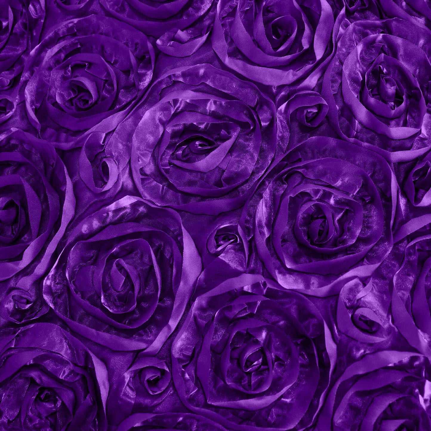 Satin 90"x132" Rectangle Tablecloth Purple - Grandiose 3D Rosette Seamless Table Cover - Linen Luxes