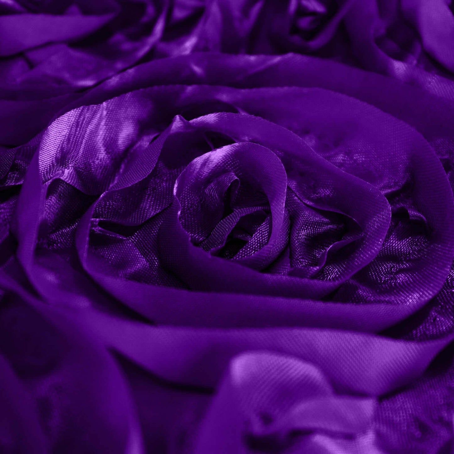 Satin 90"x132" Rectangle Tablecloth Purple - Grandiose 3D Rosette Seamless Table Cover - Linen Luxes