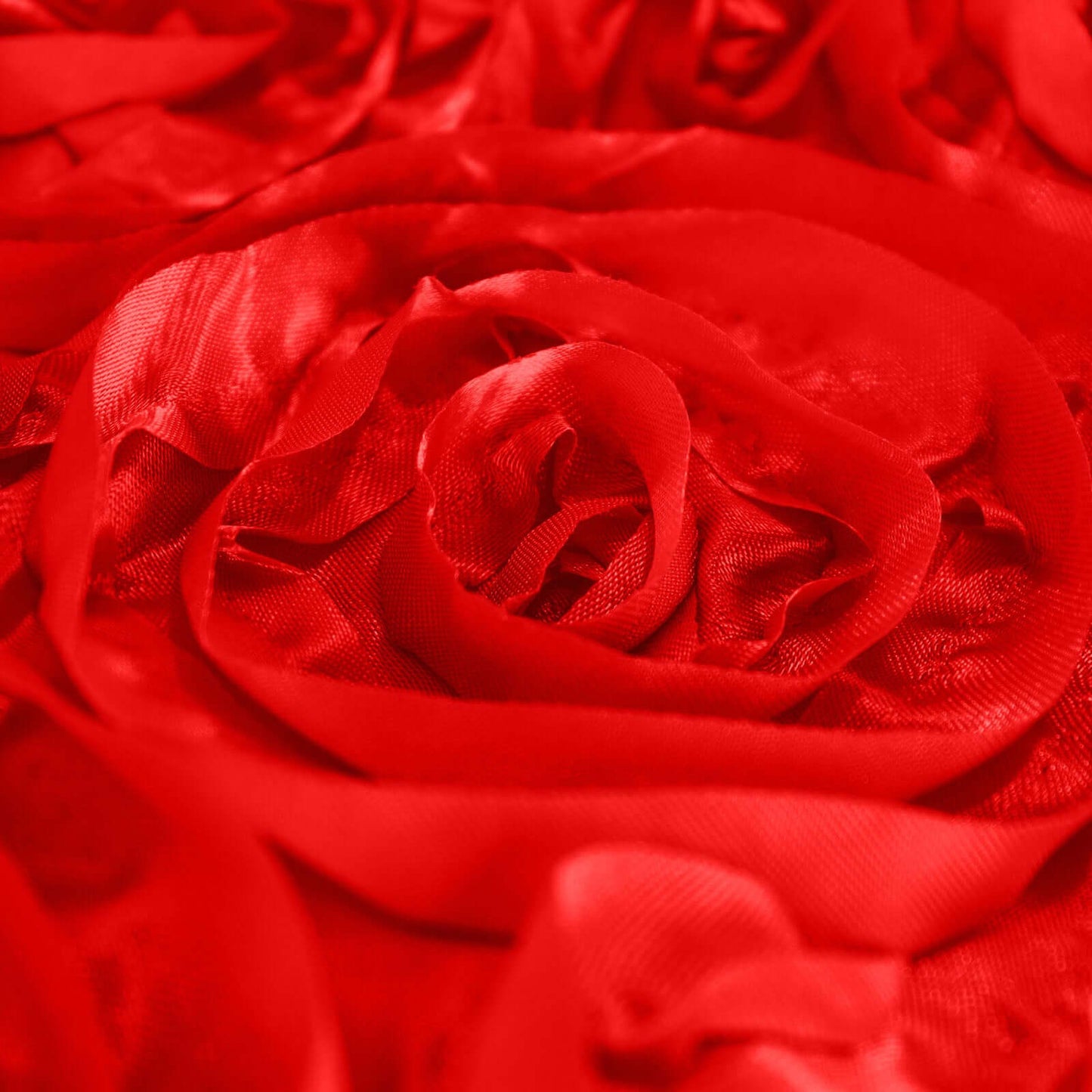 Satin 90"x132" Rectangle Tablecloth Red - Grandiose 3D Rosette Seamless Table Cover - Linen Luxes