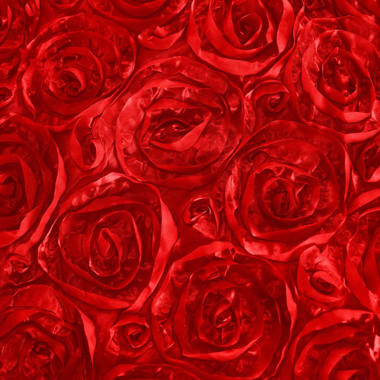 Satin 90"x132" Rectangle Tablecloth Red - Grandiose 3D Rosette Seamless Table Cover - Linen Luxes