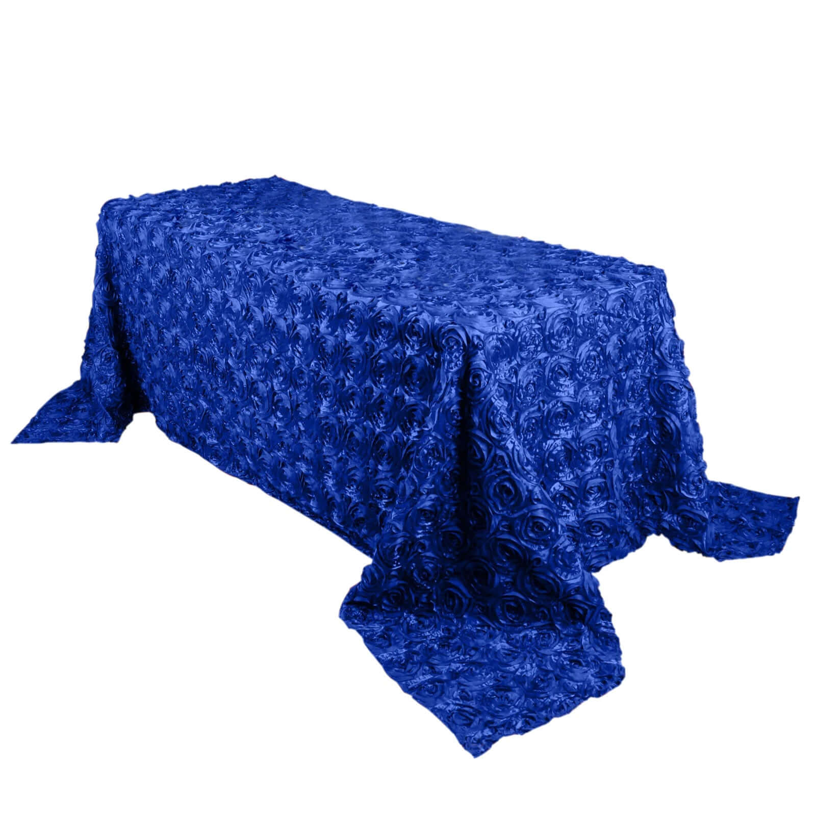 Satin 90"x132" Rectangle Tablecloth Royal Blue - Grandiose 3D Rosette Seamless Table Cover - Linen Luxes