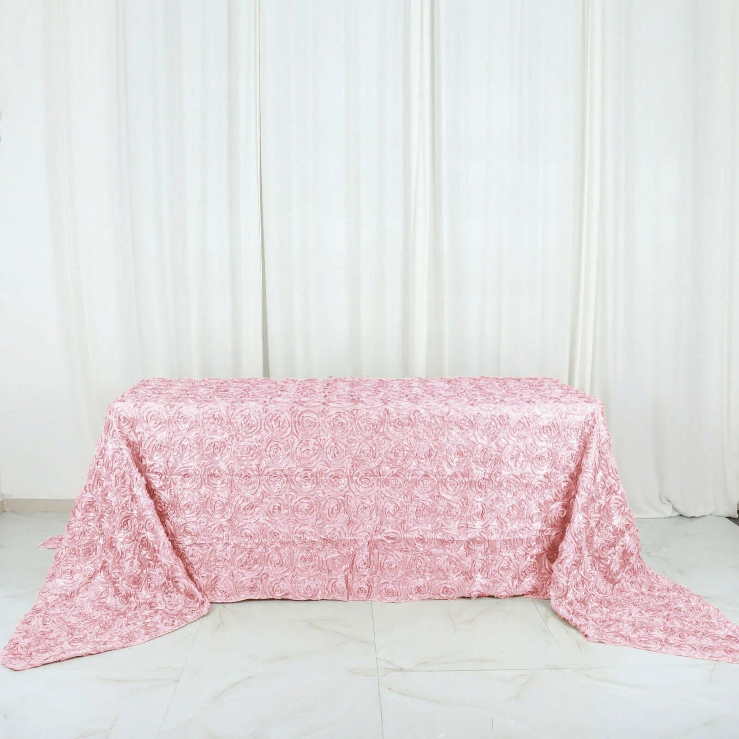 Satin 90"x156" Rectangle Tablecloth Blush - Grandiose 3D Rosette Table Cover with Seamless Finish - Linen Luxes