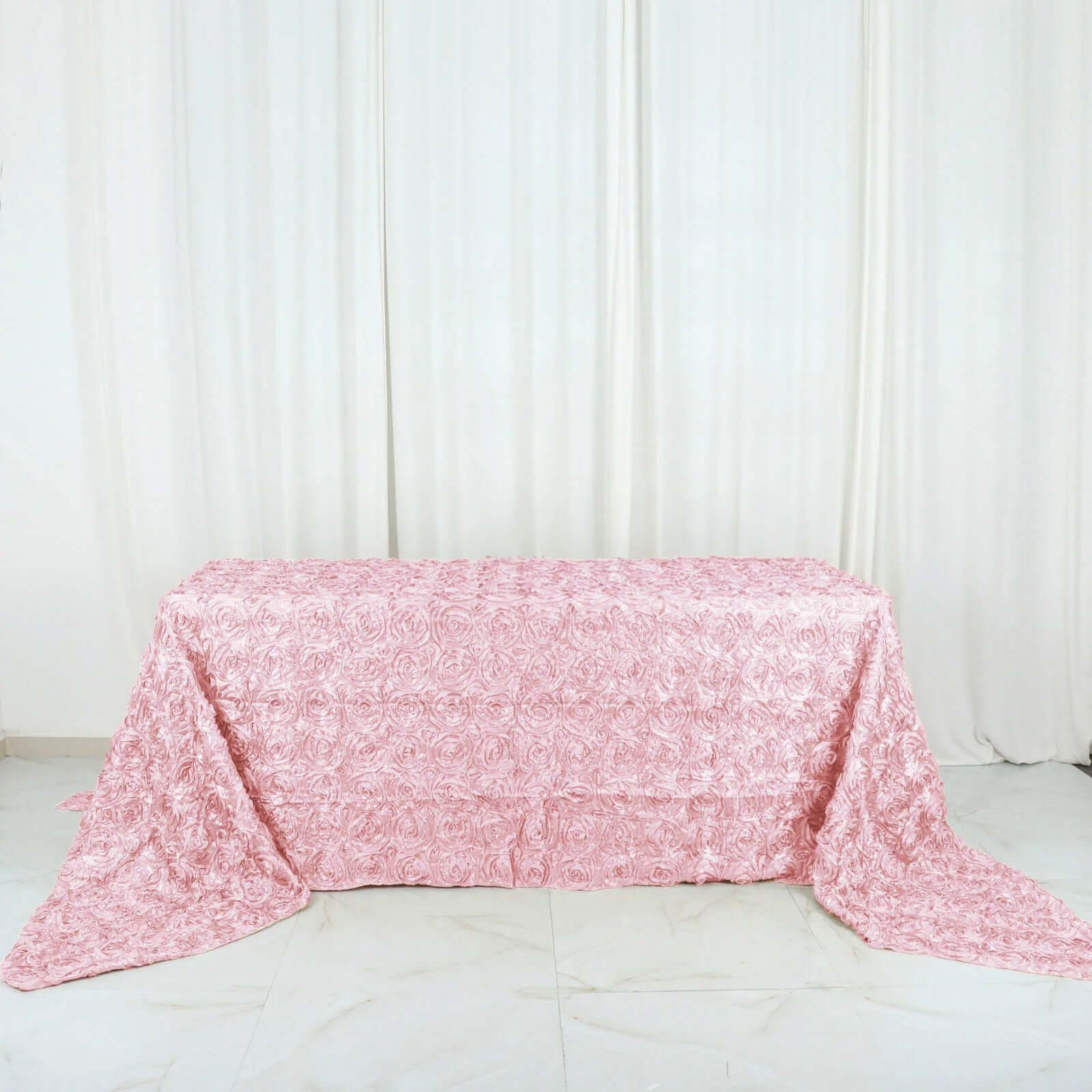 Satin 90"x156" Rectangle Tablecloth Blush - Grandiose 3D Rosette Table Cover with Seamless Finish - Linen Luxes