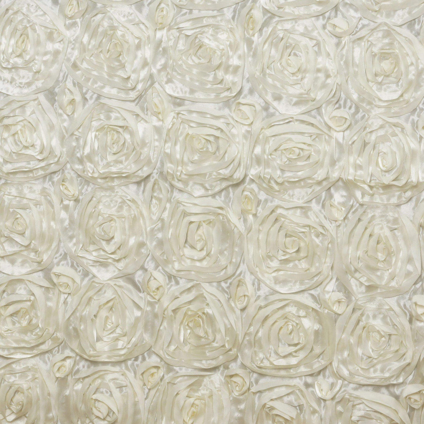 Satin 90"x156" Rectangle Tablecloth Ivory - Grandiose 3D Rosette Table Cover with Seamless Finish - Linen Luxes