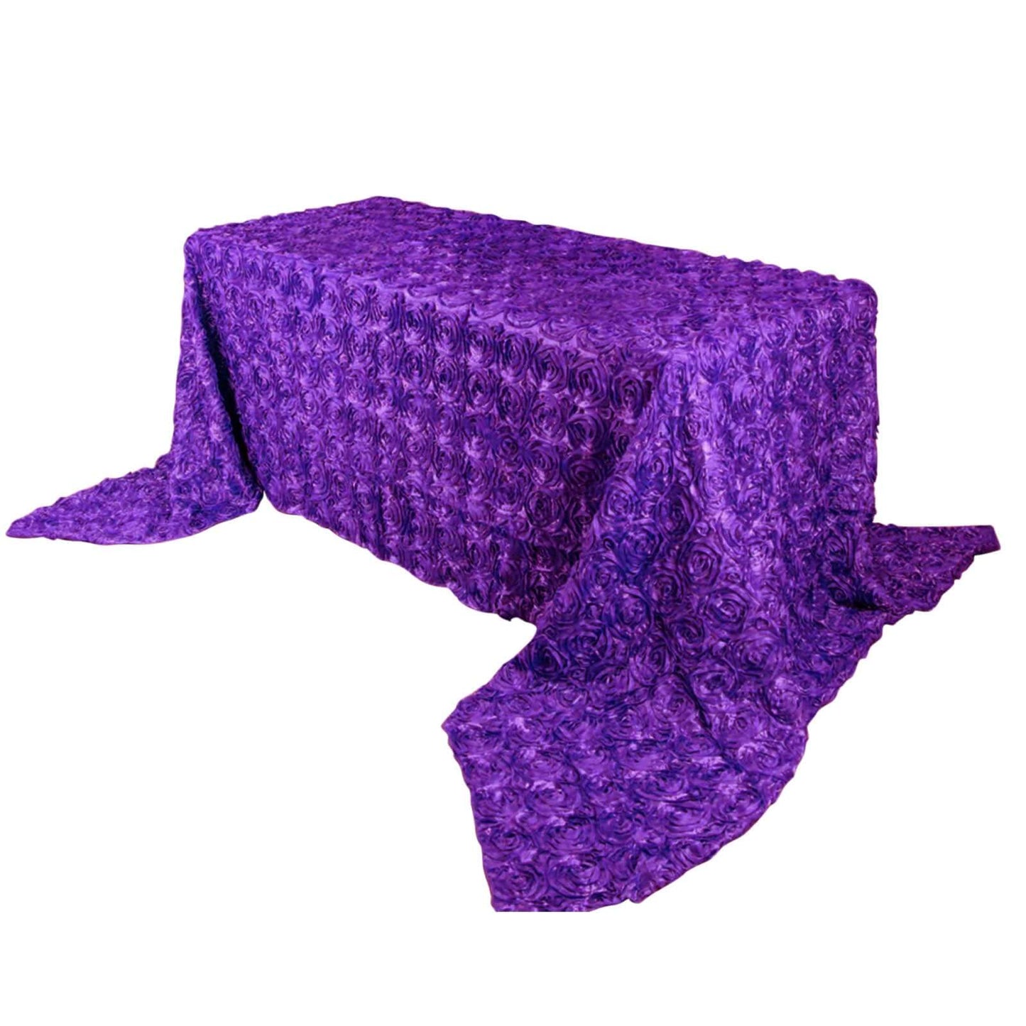 Satin 90"x156" Rectangle Tablecloth Purple - Grandiose 3D Rosette Table Cover with Seamless Finish - Linen Luxes