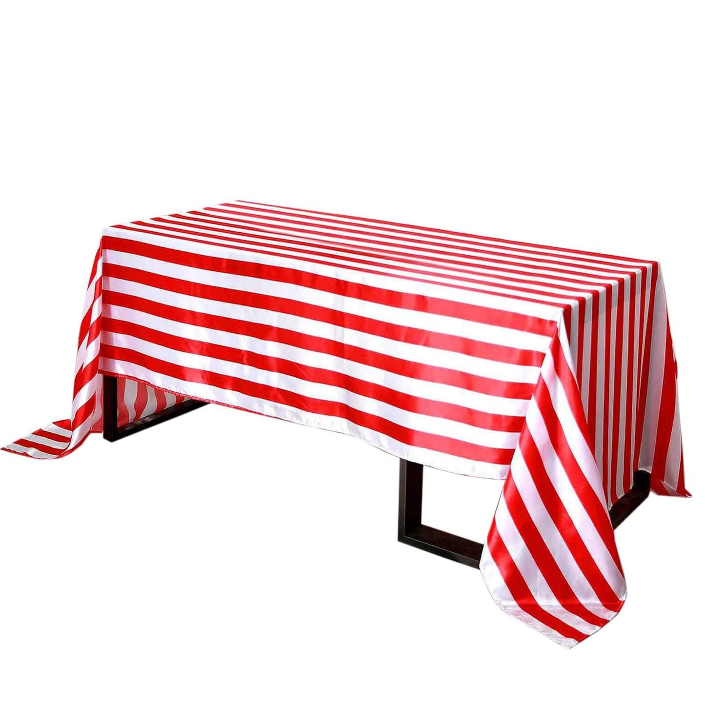 Satin 90"x156" Rectangle Tablecloth Red/White - Stripe Design with Seamless Finish Table Cover - Linen Luxes